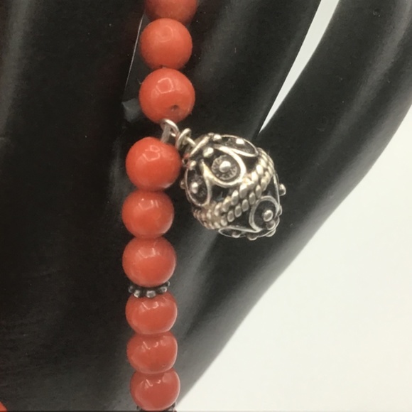 Mediterranean Red Coral Bracelet w Silver 925 charm beads and spring Clasp - Picture 4 of 6